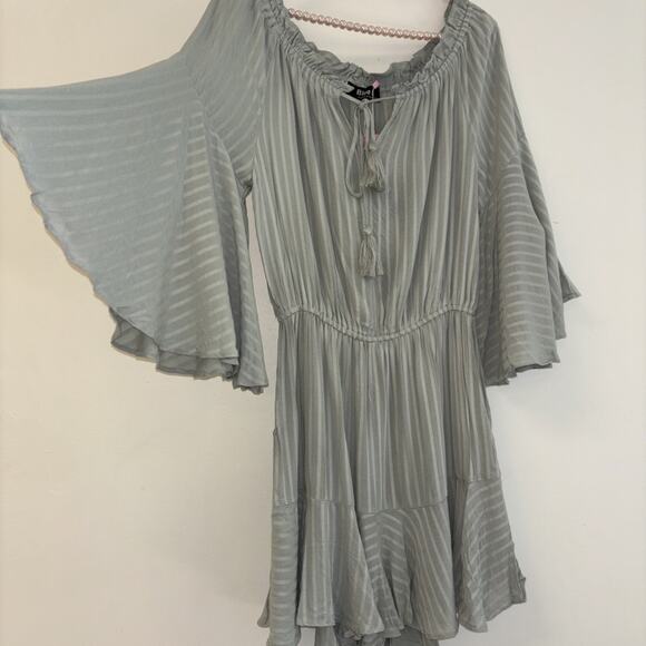 Blue B Romper Green Boho Cottage‎ core Sz M Stretch Flowy NWT Tassels Stripped50 - Picture 4 of 15